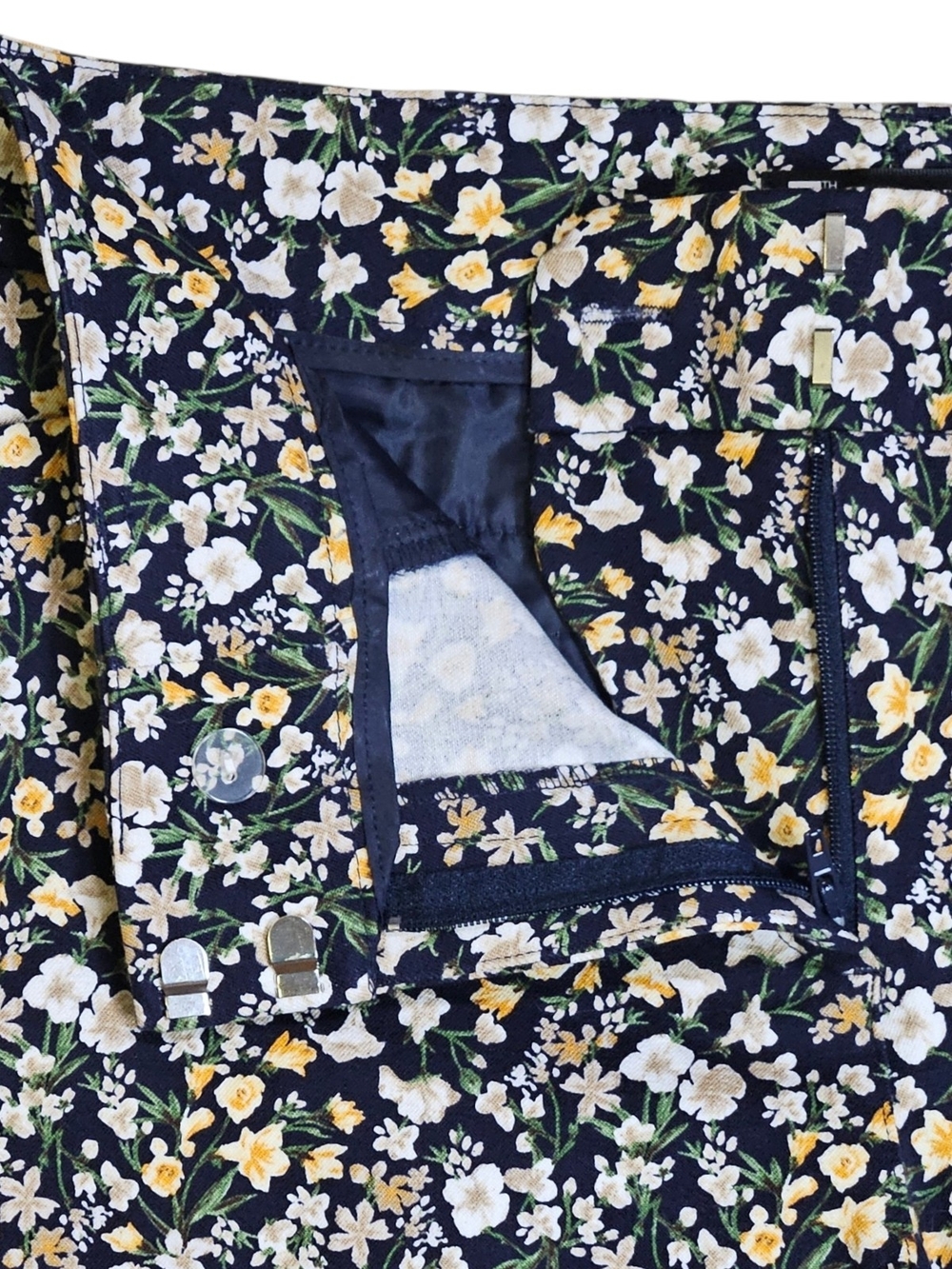 Women's Navy Floral Print Stretch Dress Pants - Picture 2 of 7